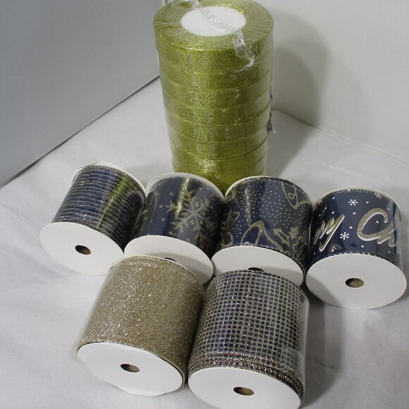 New Bundle Lot of Blue Gold Silver Metallic Crafting Craft Ribbon Rolls - Picture 1 of 4